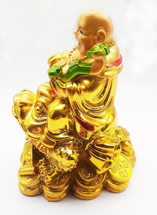 eshoppee laughing buddha budha for good luck laughing buddha seat on frog with wealth ingot and coins - Image 2